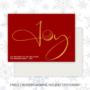 Modern Golf Joy & Peace Red Christmas Holiday Card