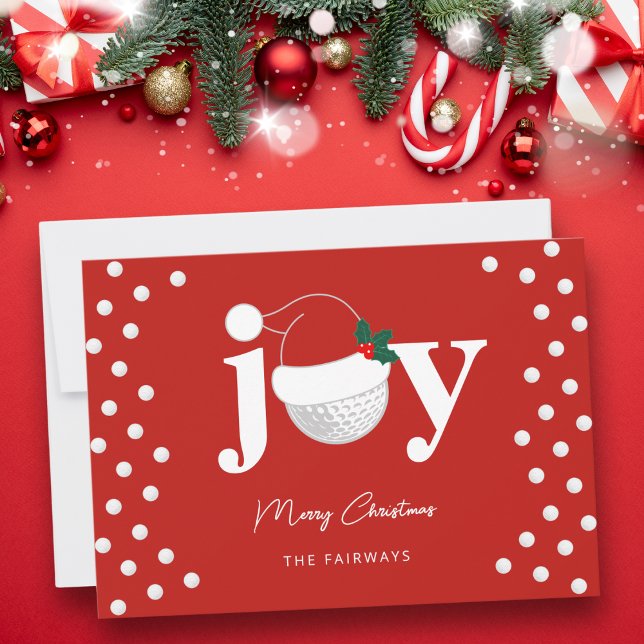 Modern Golf Joy Typography Festive Holiday Red Card (A modern golf twist on holiday cheer 🎄
Personalize for your family, club, or business.
)