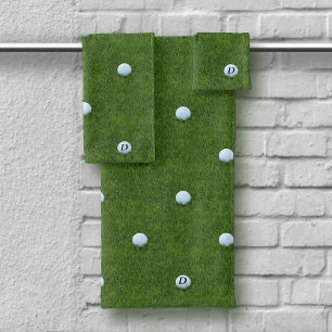 Modern Golfer Dad Monogram Golf Ball Green Bath Towel Set