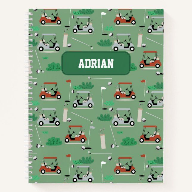 Modern Golfer Golf Theme Personalised Name Notebook (Front)