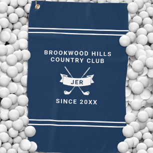 Modern Golfer Monogram Initials Golf Clubs Blue Towel