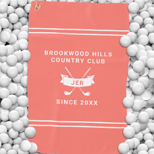 Modern Golfer Monogram Initials Golf Clubs Coral Towel
