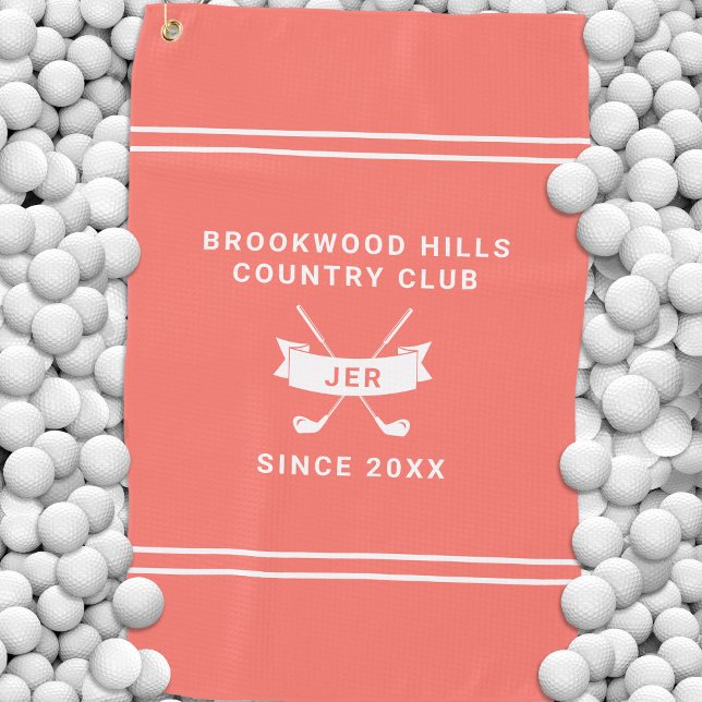 Modern Golfer Monogram Initials Golf Clubs Coral Towel (Modern Golfer Monogram Initials Golf Clubs Coral Golf Towel)