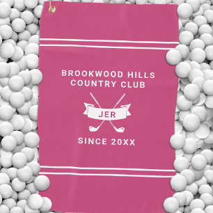 Modern Golfer Monogram Initials Golf Clubs Pink Towel