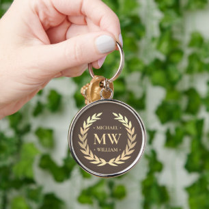 Modern Golfer Monogram Name Brown Gold Premium Key Ring