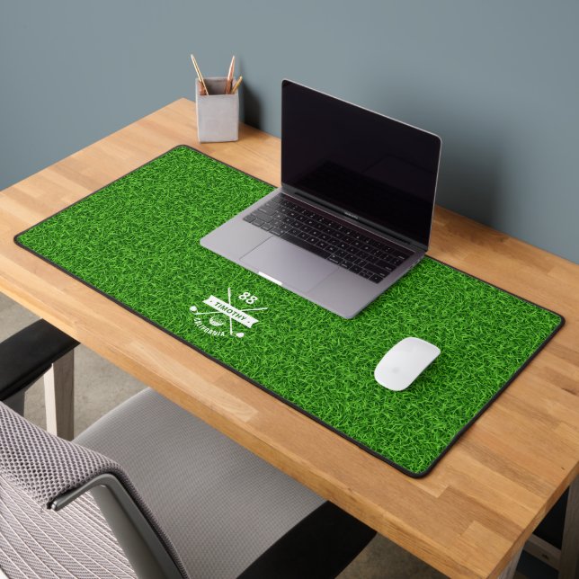 MODERN GOLFER MONOGRAM NAME GRASS GREEN DESK MAT (Office 2)