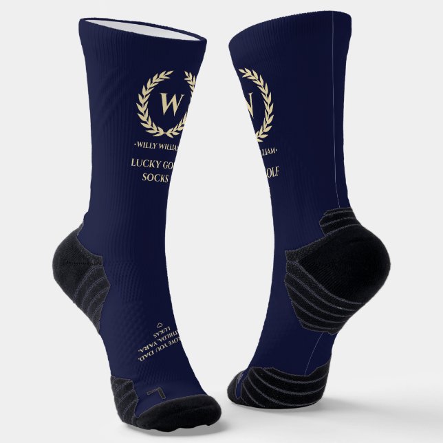 MODERN GOLFER MONOGRAM NAVY BLUE LUCKY GOLF SOCKS (Angled)