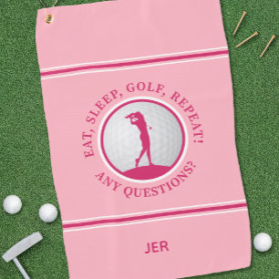 Modern Golfer Monogram Pro Sports Golf Ball Pink Towel