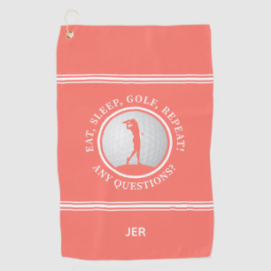 Modern Golfer Monogram Quote Sports Pro Golf Coral Golf Towel