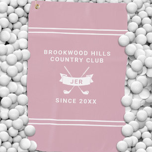 Modern Golfer Monogrammed Initials Golf Clubs Pink Golf Towel