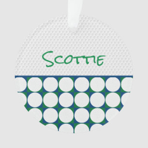 Modern Golfer NAME Golf Balls Blue Green Fun Ornament