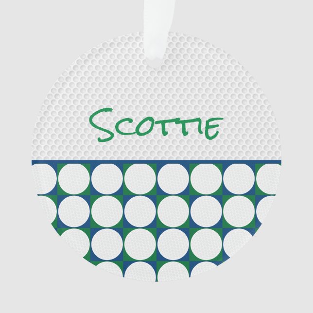 Modern Golfer NAME Golf Balls Blue Green Fun Ornament (Front)