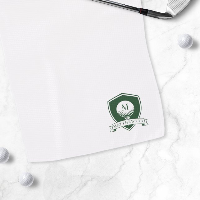 Modern Golfer Name Green and White Monogram Golf Towel (Modern Golfer Name Green and White Monogram Golf Towel)