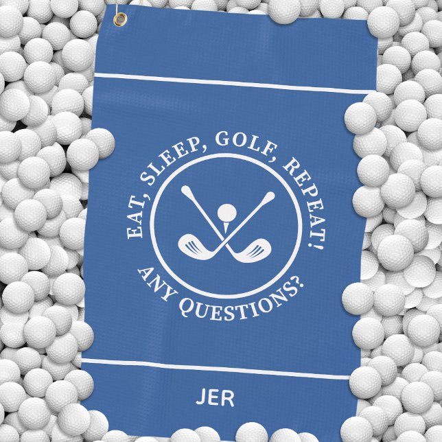 Modern Golfer Pro Sports Equipment Monogram Blue   Golf Towel (Modern Golfer Funny Quote Sports Pro  Equipment Monogram Royal Blue Unique Custom Golf Towel)