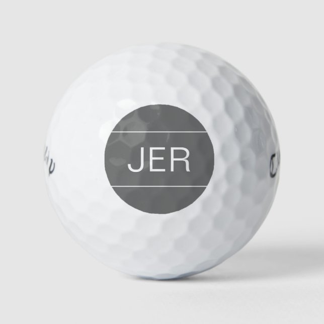 Modern Golfer Simple Monogram Initials Cool Grey Golf Balls (Front)