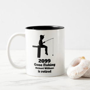 Modern Gone Fishing Retired Sitting Fisherman Gift Two-Tone Coffee Mug