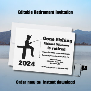 Modern Gone Fishing Retired Sitting Fisherman Invitation