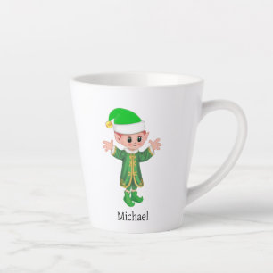 Modern Good Luck Elf with Script and Monogram Latte Mug
