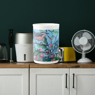 Modern 'Good Morning' Bird Art Bone China Mug