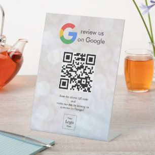 Modern Google reviews qr code tabletop sign