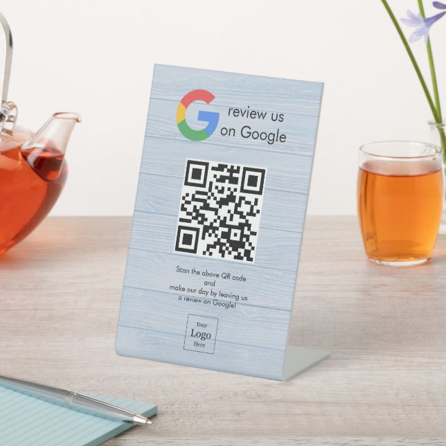 Modern Google reviews qr code tabletop sign (In SItu)