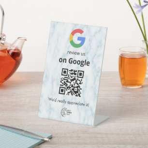 Modern Google reviews qr code tabletop sign