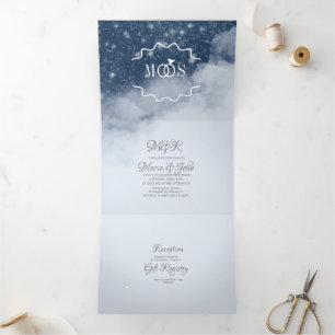 Modern Gorgeous Mountain Clouds Star Night Tri-Fold Invitation