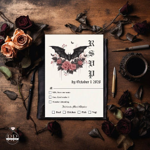 Modern Goth Bat and Rosewood RSVP Card