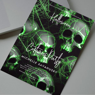 Modern Gothic Black Green Skull Halloween Party Invitation