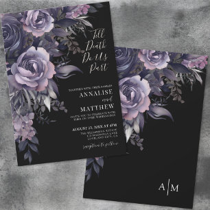 Modern Gothic Floral Black Wedding Invitation