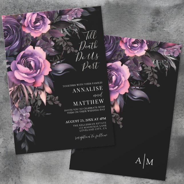 Modern Gothic Floral Black Wedding Invitation (Modern Gothic Floral Black Wedding Invitation)