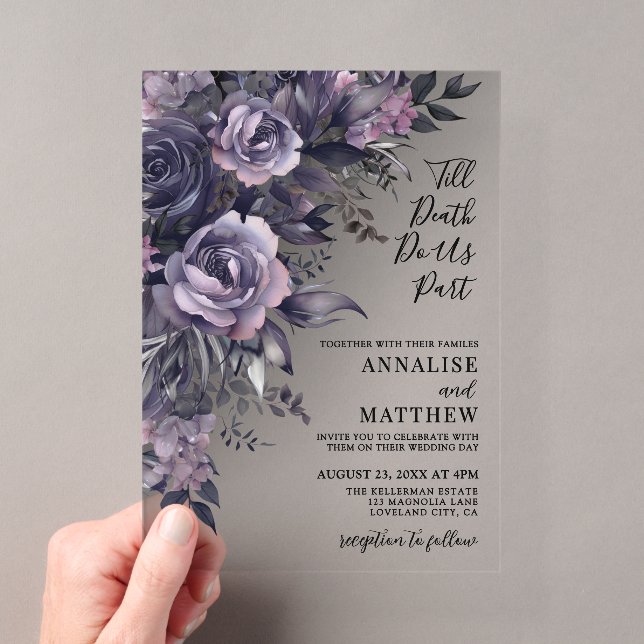 Modern Gothic Floral Wedding Acrylic Invitations (Insitu (Handheld))