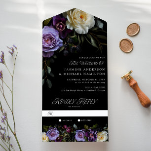 Modern Gothic Floral Wedding All In One Invitation