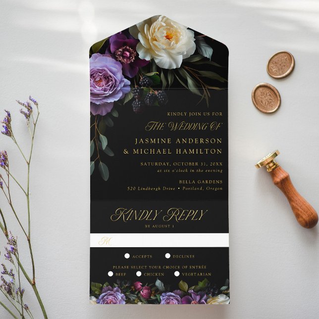 Modern Gothic Floral Wedding All In One Invitation (Creator Uploaded)