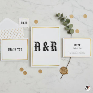 Modern Gothic Monogram Wedding Invitation - Black 