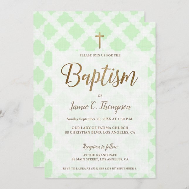 "Modern Grace" - Chic Baptism Invitation (Front/Back)