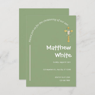 Modern Grace: Modern Green Christening Baptism Invitation