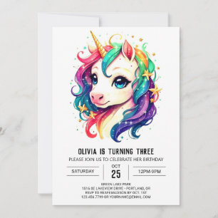 Modern Graceful Unicorn Birthday Invitation