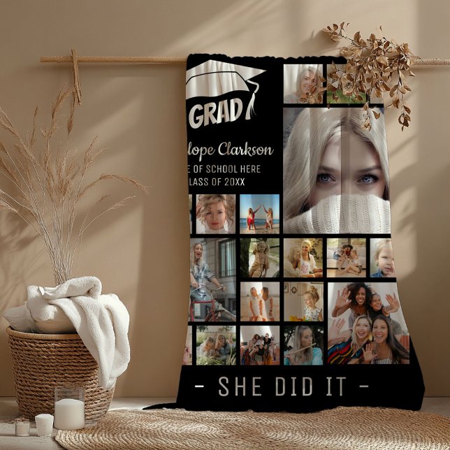 Modern GRAD 13 x photo collage Graduate Gift Fleece Blanket (Creator Uploaded)
