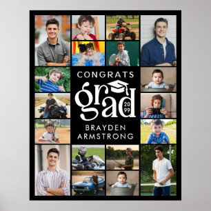 Modern Grad 18 Photo Collage Bold Type Cap Poster