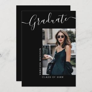 Modern Grad   1 Photo Elegant Script Announcement