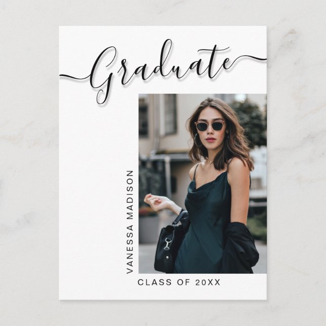 Modern Grad | 1 Photo Elegant Script Postcard (Front)
