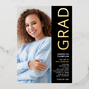 Modern Grad 2025 Photo Graduation Black Gold Real