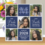 Modern Grad 5 Photo Collage Navy Blue Graduation  Plaque<br><div class="desc">Celebrate your graduate with these modern and elegant photo collage graduation plaque. Customise with 5 of your favourite senior or college photos, and personalise with monogram initial, name, graduating year, high school or college name. Inspirational quote: "Take Pride in how far you have come, Have Faith in how far you...</div>