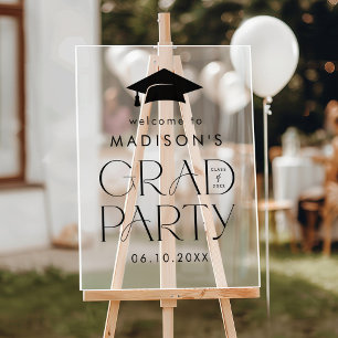 Modern Grad Black Graduation Party Welcome Sign