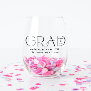 Modern Grad Black Graduation Stemless Wine Glass