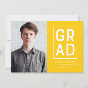 Modern Grad Block Yellow Photo Graduation Announcement