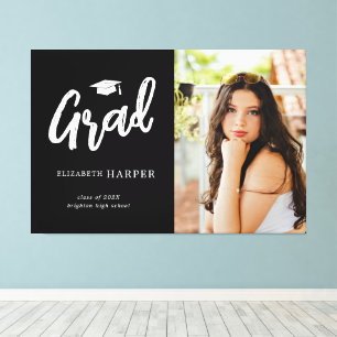 Modern Grad Brush Script Photo Graduation Canvas Print