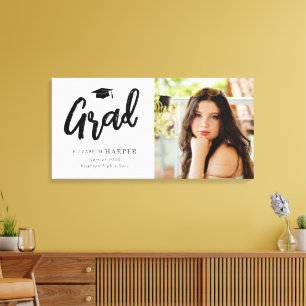 Modern Grad Brush Script Photo Graduation Canvas Print