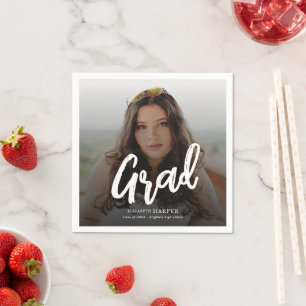 Modern Grad Brush Script Photo Graduation  Napkin